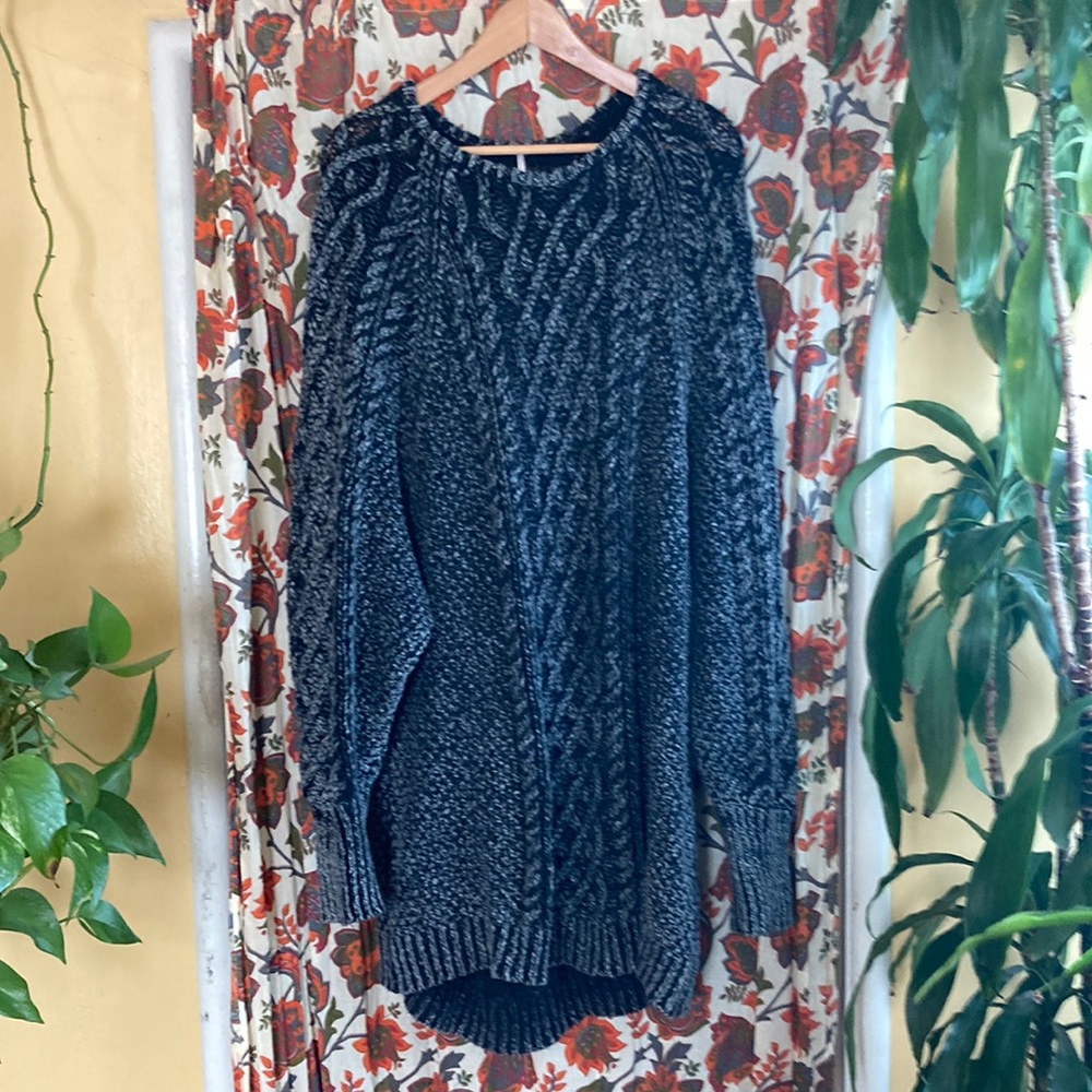 Free People cable knit washed black sweater dress